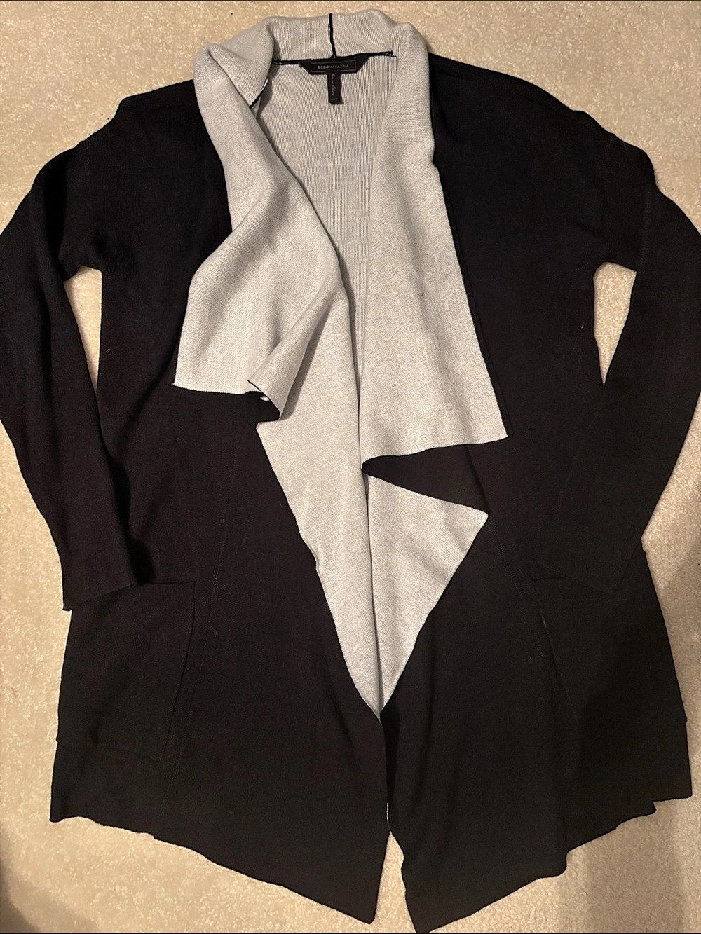BCBGMAXAZRIA Color Block Open Front Shrug in Black & Gray Size XXS Like New
